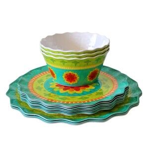 Summer Splash Floral Melamine Scalloped Picnic Table Dinner Ware 13 pcs.